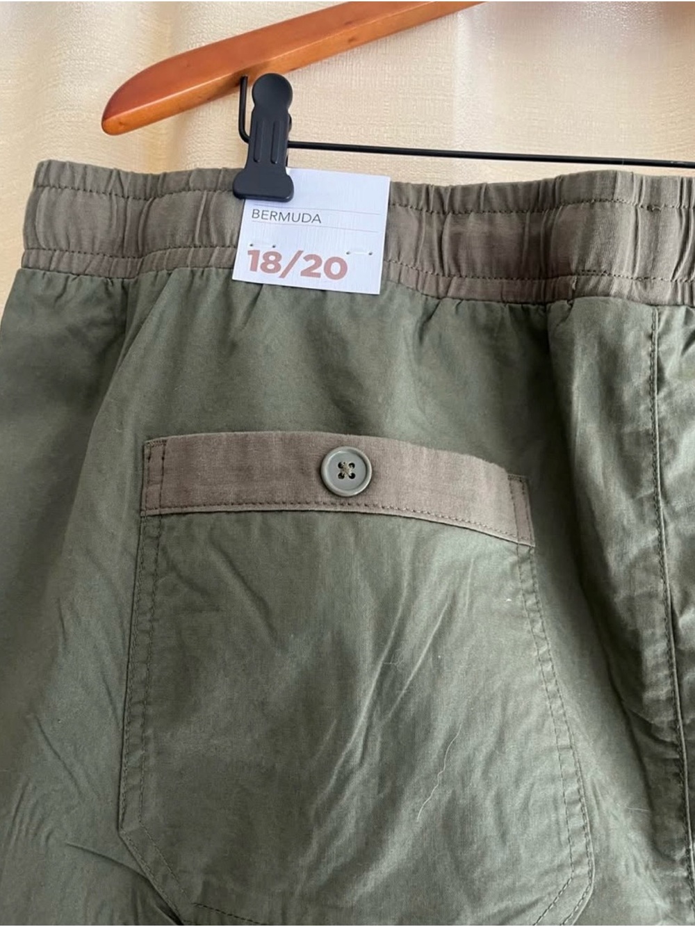 Women's Lane Bryant Olive Drawstring Bermuda Shorts with Button-Trim Pockets - Picture 3 of 7